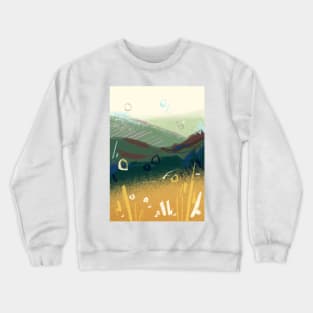 Abstract Landscape with Grass in Green and Yellow Ochre Crewneck Sweatshirt